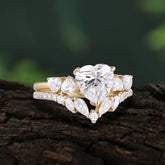 Bohemian Heart 3-Prong Heart Cut Moissanite Stacking Ring